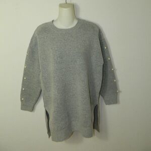Zara Knits Sweater Grey  Pearls Sleeves Tunic Length Jumper‎
